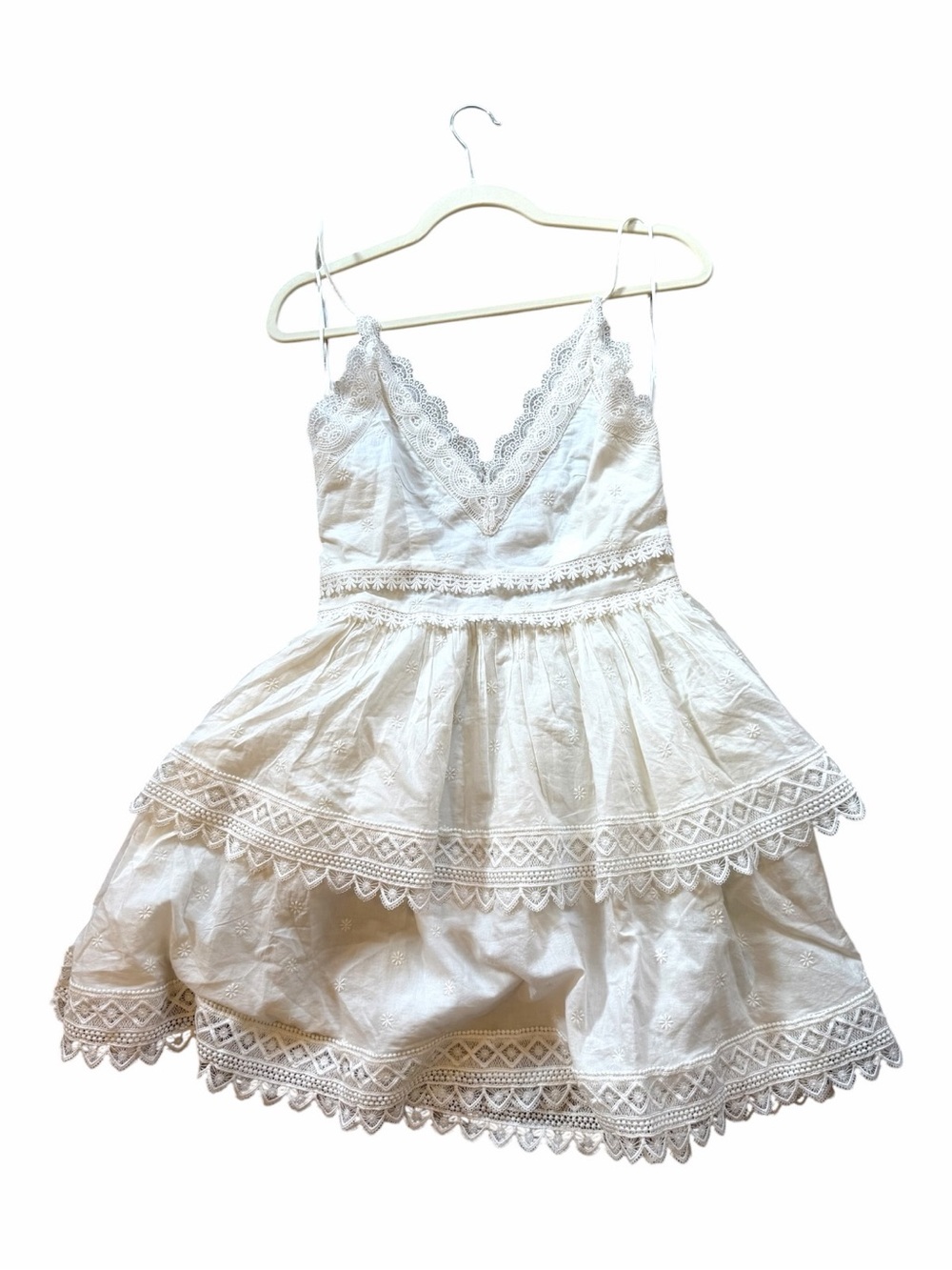 H&M White Lace Tiered Spaghetti-Strap Dress